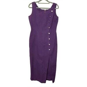 Vintage Switch USA‎ Purple Denim Midi Dress 90s Button Front Slit Size 9